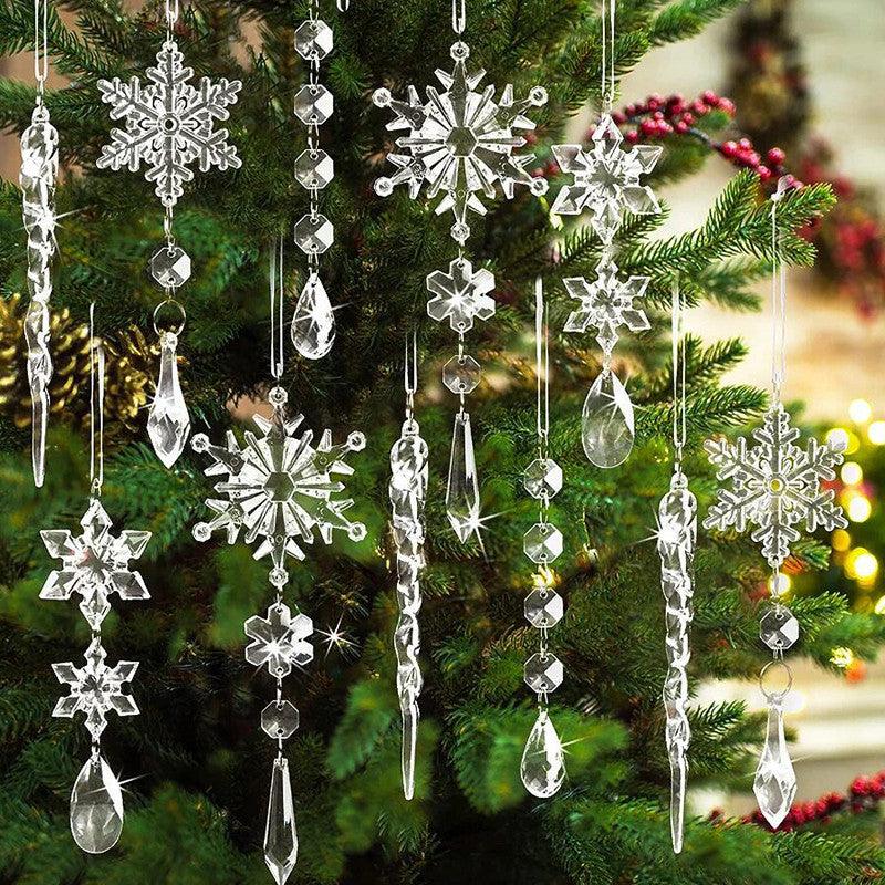 10pcs Christmas Tree Decoration Crystal Ornaments - Hanging Acrylic Christmas Snowflake Icicle Drop Crystal Ornaments for Christmas Tree