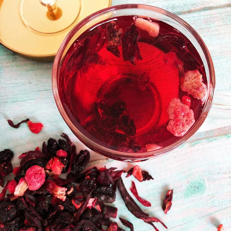 Luxurious Pouch Packaged Rum-Infused Fruit & Flower Tea Blend - Cherry Rose Delight with Strawberry Notes