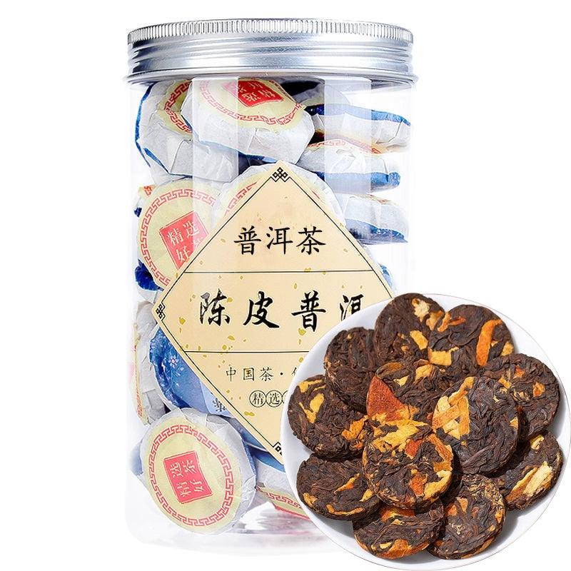 Authentic Chenpi Puerh Tea Cake, Ripened Yunnan Pu-erh with Dried Tangerine Peel