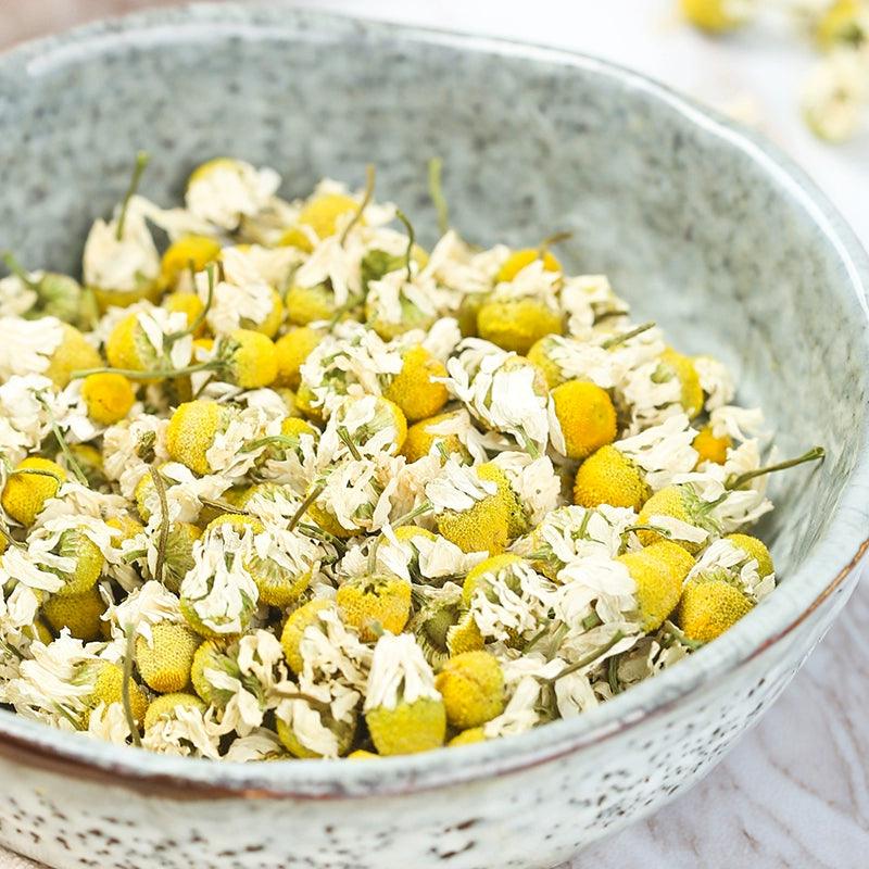 German Chamomile Flower Tea - Loose Dried Petals for Infusion, Jarred Tea Bags