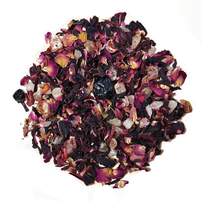 Luxurious Pouch Packaged Rum-Infused Fruit & Flower Tea Blend - Cherry Rose Delight with Strawberry Notes