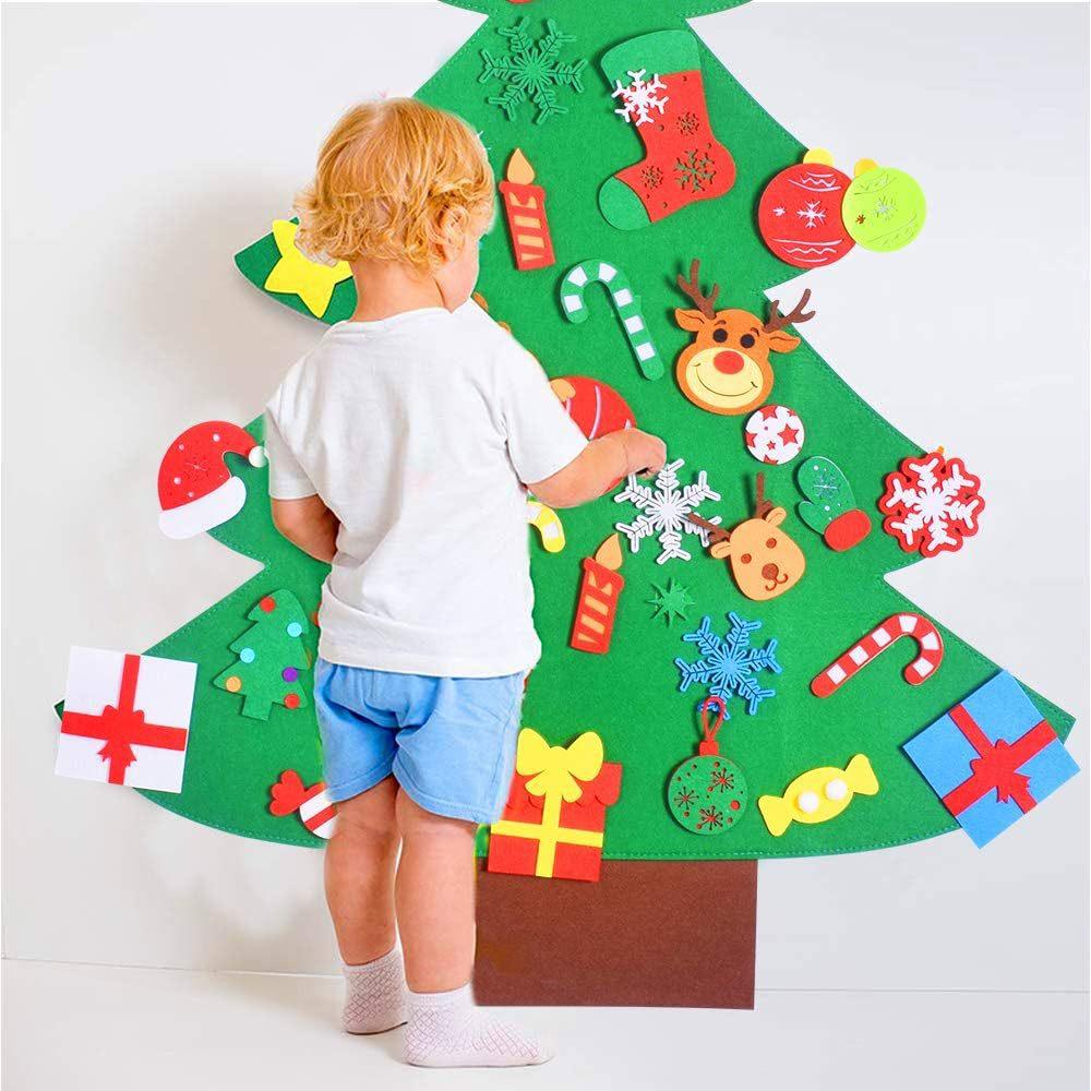 DIY Felt Christmas Tree Set with Ornaments for Kids, Xmas Gifts, New Year Door Wall Hanging Decorations