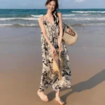 Summer Beach V-neck Slim Casual Maxi Dress for Women Sleeveless Floral Shift Lace Loose Vacation - Image 2