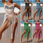 Maillots de bain faits à la main maillots de bain fille gland frange femmes plage couvrir femmes tricot Crochet tunique ensemble robes - Image 2