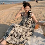 Summer Beach V-neck Slim Casual Maxi Dress for Women Sleeveless Floral Shift Lace Loose Vacation - Image 3