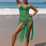Maillots de bain faits à la main maillots de bain fille gland frange femmes plage couvrir femmes tricot Crochet tunique ensemble robes - Image 5