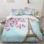 Vintage Eiffel Tower Duvet Cover - Beautiful World - Famous Building with Sakura Theme, for Kids Girls - Image 2