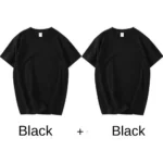 2 pi??ces 100% coton solide t-shirts hommes et femmes ?? manches courtes blanc t-shirts d??contract?? respirant ample col rond T-shirt Couple hauts - Image 7