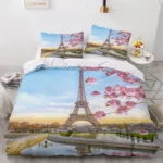 Vintage Eiffel Tower Duvet Cover - Beautiful World - Famous Building with Sakura Theme, for Kids Girls - Image 4