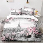 Vintage Eiffel Tower Duvet Cover - Beautiful World - Famous Building with Sakura Theme, for Kids Girls - Image 3
