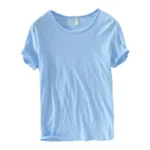 T-shirt r??tro Raw Edge pour hommes, 100% coton, l??ger, respirant, coupe ajust??e, monochromatique, col rond, haut basique d??contract?? - Image 6