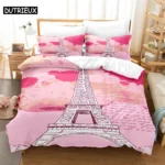 3D Digital-Printed Eiffel Tower-Themed Duvet Cover Set in Queen Size - Fashionable Bed Linen Design - Image 7