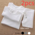 2 pi??ces 100% coton solide t-shirts hommes et femmes ?? manches courtes blanc t-shirts d??contract?? respirant ample col rond T-shirt Couple hauts