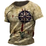 T-shirt Vintage pour hommes, chemise am??ricaine d'??t??, hauts boussole imprim??s, t-shirts ?? manches courtes, amples, v??tements quotidiens pour hommes, Streetwear d??contract?? - Image 3