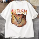Autiste dr?le squelette T-Shirt hommes femmes autisme Meme graphique t-shirts Harajuku mode coton Vintage T-Shirt unisexe Streetwear - Image 2