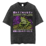 Les horreurs n'est jamais fini mais je me rendre idiot T-shirt dr?le Style japonais grenouille r??tro lav?? T-shirt hommes surdimensionn??s t-shirts hauts - Image 5