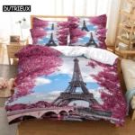 3D Digital - Printed Eiffel Tower - Themed Queen - Sized Duvet Cover Set with Fashionable Design