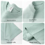 ??t?? vert clair poids lourd 300G T-shirt ?? manches courtes coton hommes ample d??contract?? chemise de Base cor??en T-shirt femmes - Image 4