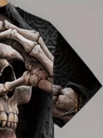 T-Shirt Gothique ?? Manches Courtes et Col Ras du Cou pour Homme, Streetwear, Cool, Noir, Graphique, T??te de Mort, C?ur, Mains, ?? la Mode, pour Halloween - Image 5