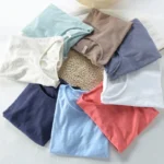 T-shirt r??tro Raw Edge pour hommes, 100% coton, l??ger, respirant, coupe ajust??e, monochromatique, col rond, haut basique d??contract?? - Image 2